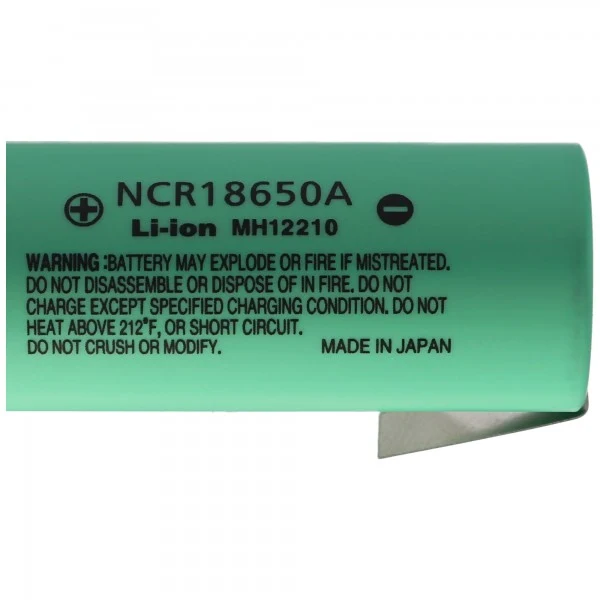 Panasonic NCR18650A 3,6V 3100mAh mit Lötfahne in Z-Form, Abmessungen 65,25x18,10 Gramm