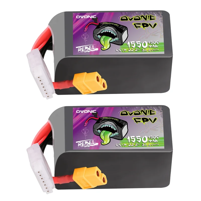 Ovonic Rebel 2.0 6S 1550mAh 22,2V 150C XT60 FPV Racing Lipo Akku (2 Stück)
