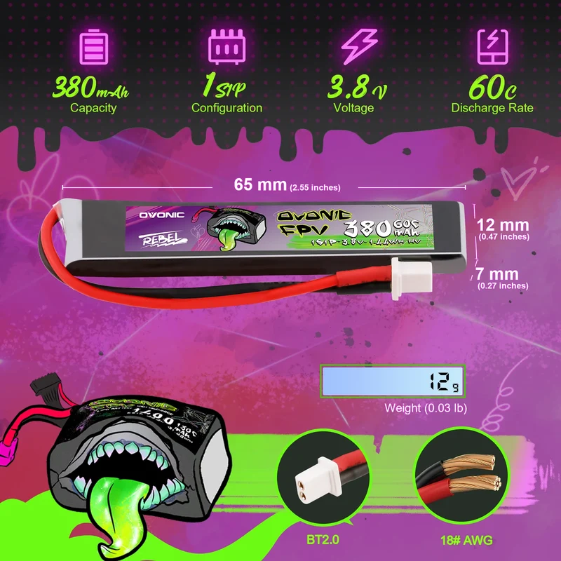 OVONIC Rebel 2.0 1S 380mAh 3,8V 60C LiHV BT2.0 (6 Stück)