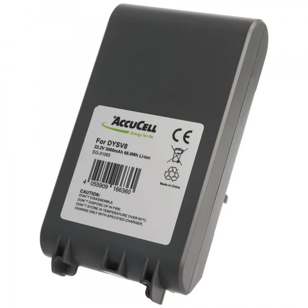 AccuCell 3,0Ah Akku für Dyson V8 Li-Ion Akku 22,2V 2800-3000mAh