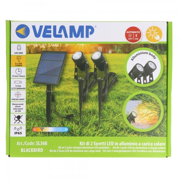 Velamp BLACKBIRD 2 Außenstrahler mit Solarpanel. 3000K