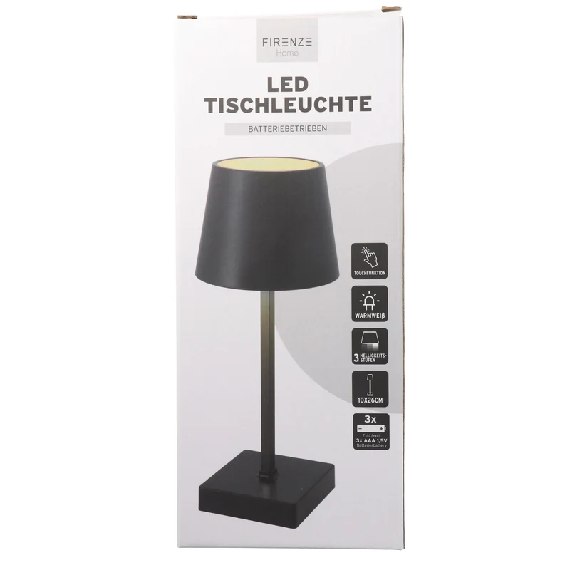 AccuCell LED-Tischleuchte Touchfunktion warm weiß inkl. 3x AAA Micro LR03 Batterien