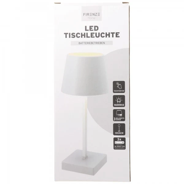AccuCell LED-Tischleuchte weiß mit Touchfunktion warm weiß mit 3x AAA Micro LR03 Batterien