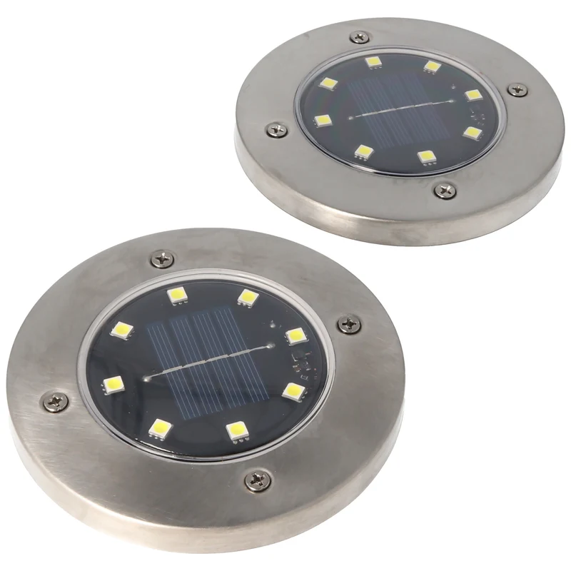 EZ Solar 2er Set LED Solar Bodenstrahler Edelstahl wasserdicht IP44 inkl NiMH AA 2,3V 400mAh Akku