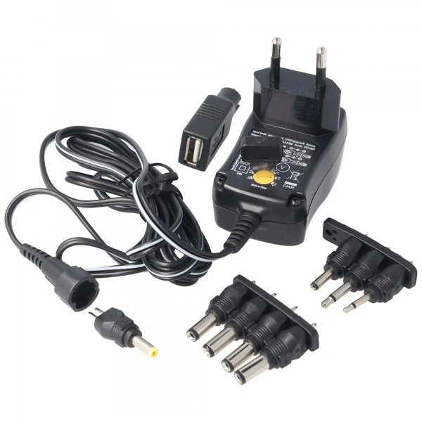 AccuCell 3 Volt bis 12 Volt Universal-Netzteil inklusive 1 USB- und 8 DC-Adaptern, max. 3,6 W und 0,3A