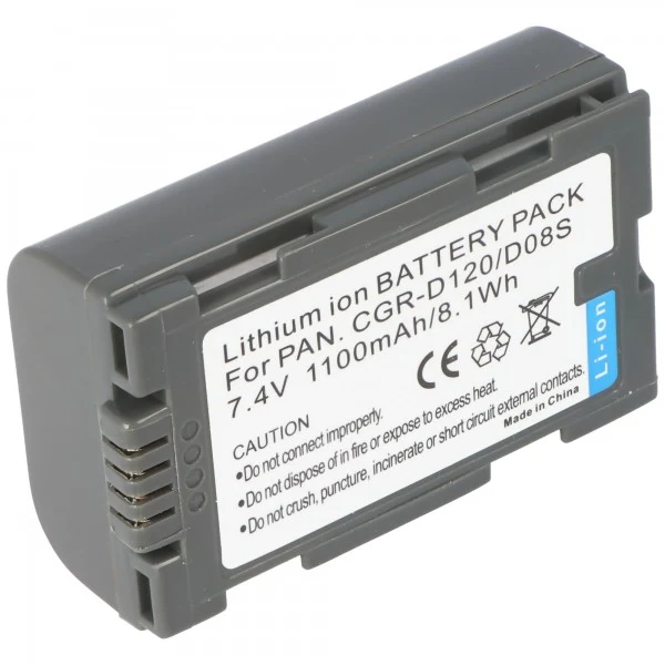 AccuCell Akku passend für Panasonic CGR-D120, CGR-D08S, DZ-BP16, VSB0418, CGP-D110, CGR-D08A/1B, CGR-D08SE/1B, DZ-BP14, CGR-D120E/1B, DZ-BP28, VW-VBD21, CGP-D320T1B, CGR-D08R, CGR-D120, DZ-BP14R, CGR-D120T, CG