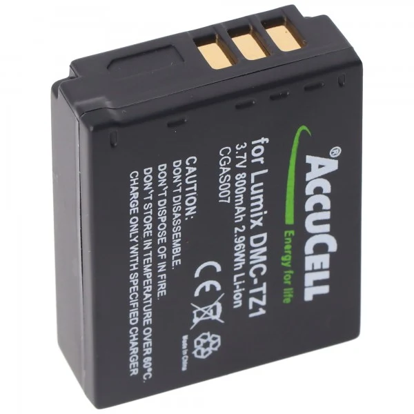 AccuCell Akku passend für Panasonic Lumix DMC-TZ3, TZ4, TZ5, CGA-S007, CGA-S007E, DMW-BCD10