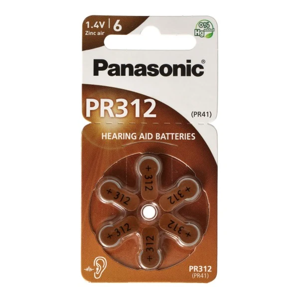 Panasonic PR312 Hörgerätebatterien PR-312/6LB, Hörgerätezellen 312 Zink Air 180mAh
