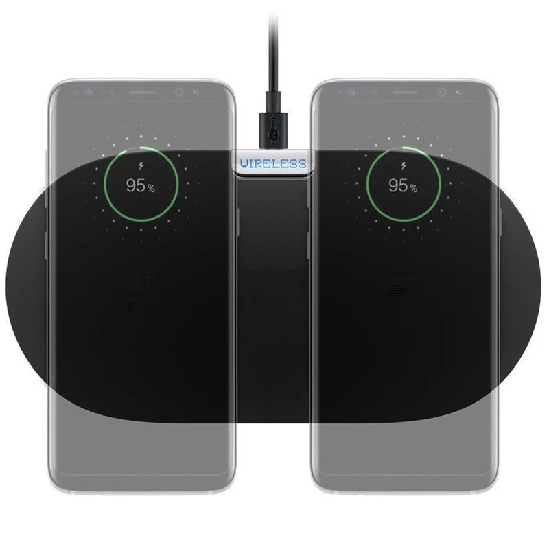 AccuCell Die QI kabellose Dual-Schnellladematte mit 10 Watt Schnell-Ladestrom max. 2a ind. schwarz ideal für 2 Smartphones, Handy, Tablet