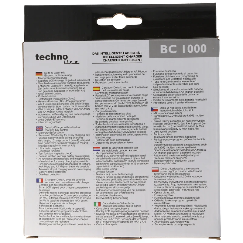 Technoline BC1000 Schnell-Ladegerät mit LCD-Display, Entladefunktion, Akku