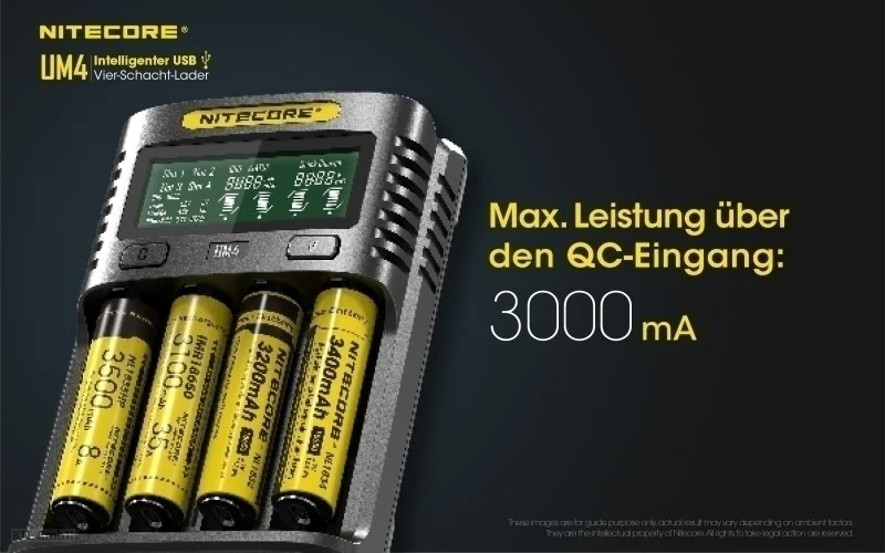 Nitecore UM4 USB-Ladegerät QC 2.0 für Li-Ion Akkus