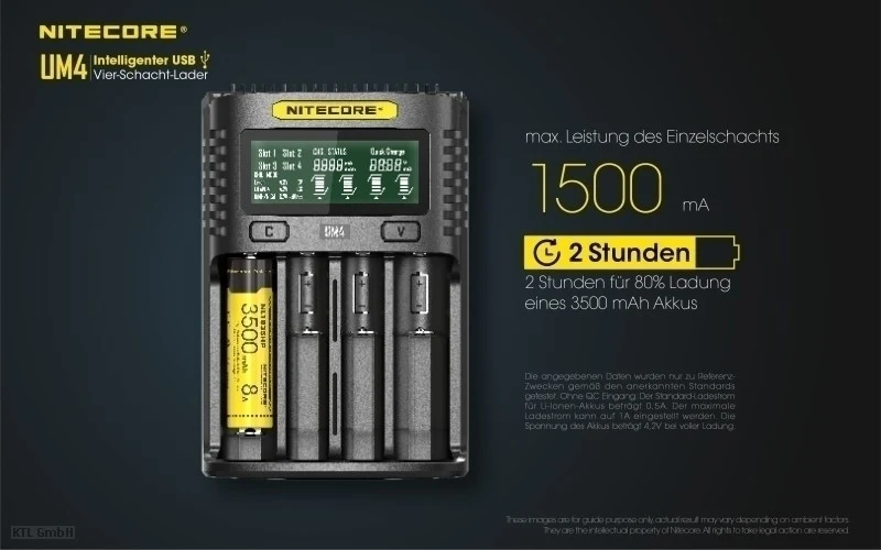 Nitecore UM4 USB-Ladegerät QC 2.0 für Li-Ion Akkus