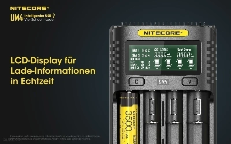 Nitecore UM4 USB-Ladegerät QC 2.0 für Li-Ion Akkus