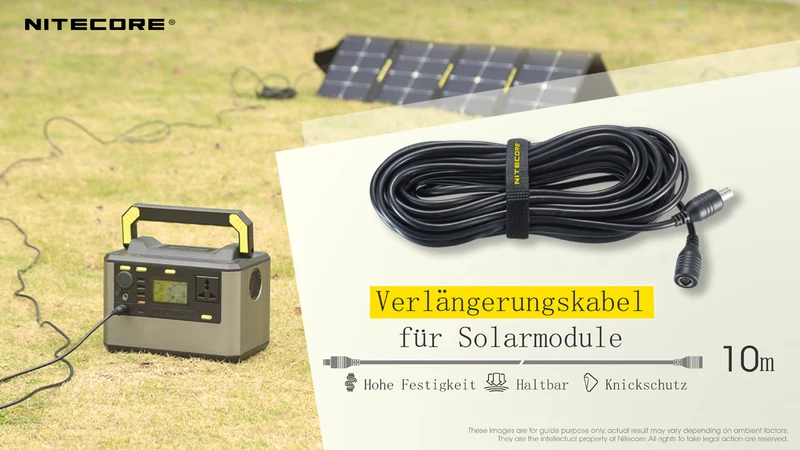 10M Nitecore Verlängerungskabel für Solarpanel, Parallelkabel für Nitecore FSP100 und andere Solar-Panels, 10 Meter, ohne Y