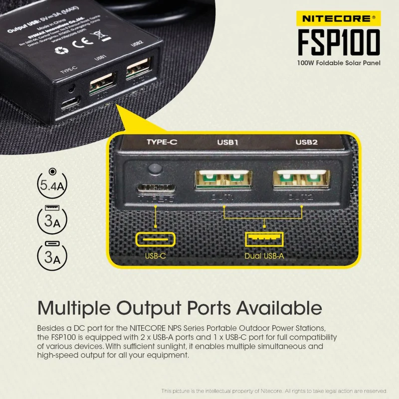 Nitecore FSP100 faltbares Solarpanel mit max. 100W, max. 3A Ausgang, mit USB-C, USB-A Ausgang