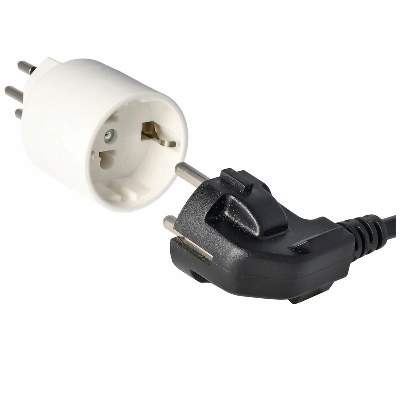 AccuCell Schweiz-Adapter weiss von Schukokupplung auf schweizer Stecker 230 Volt mit Erdleiter und 10A