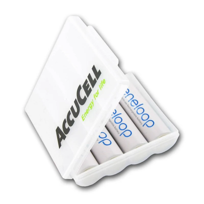 Stecker-Ladegerät weiß mit 4x Panasonic eneloop Standard HR-3UTG und AccuCell Akkubox AA