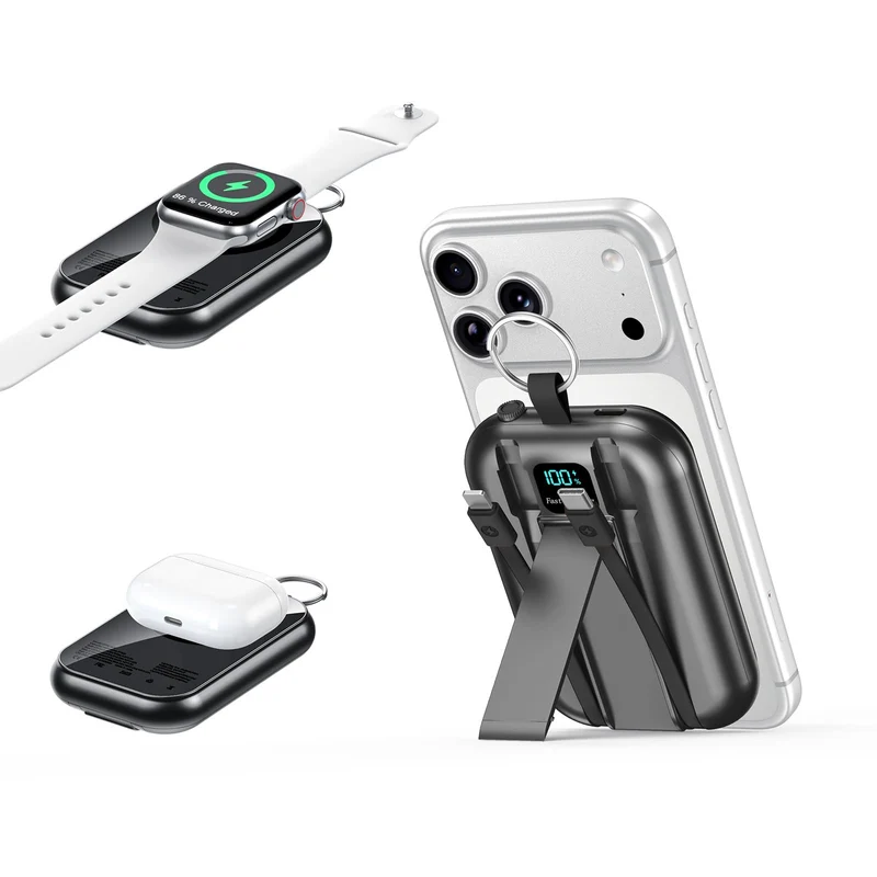 for MagSafe Portable Charger, 10000mAh Power Bank with Builtin 2 Cables