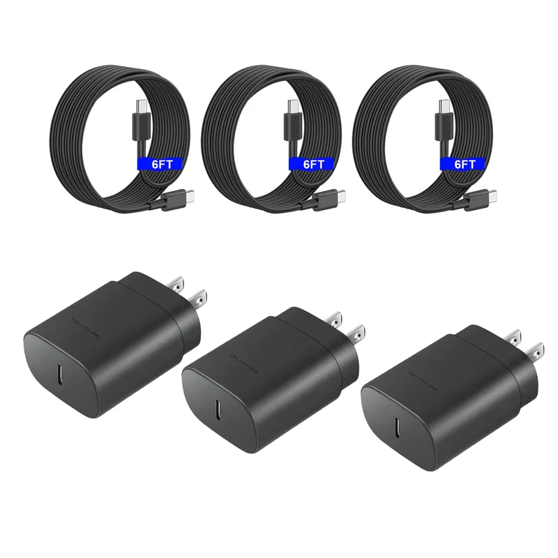Fast Charger 3Pack 25W Type C Charging Block with 6ft USB C Charger Cable 3Pack Compatible with Samsung Galaxy S25 Ultra/S25/S2