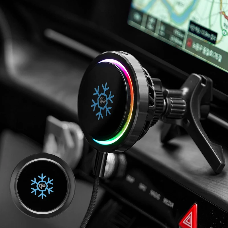 Ventaron Qi2 Certified 15W Wireless Car Charger with Peltier Cooling, MagSafe Compatible Magnetic Car Mount, Strong N52 Air Vent
