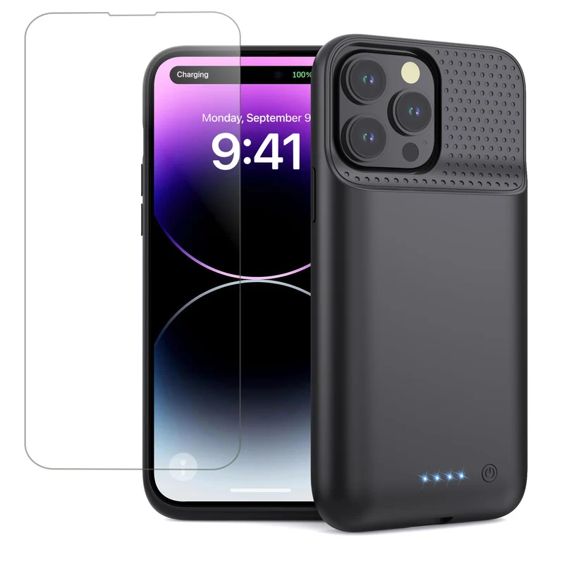 Pxwaxpy Battery Case for iPhone 13 Pro Max/14 Pro Max/14 Plus,Slim 8600mAh Charger Case Upgraded 360AntiFall Protection Recharg