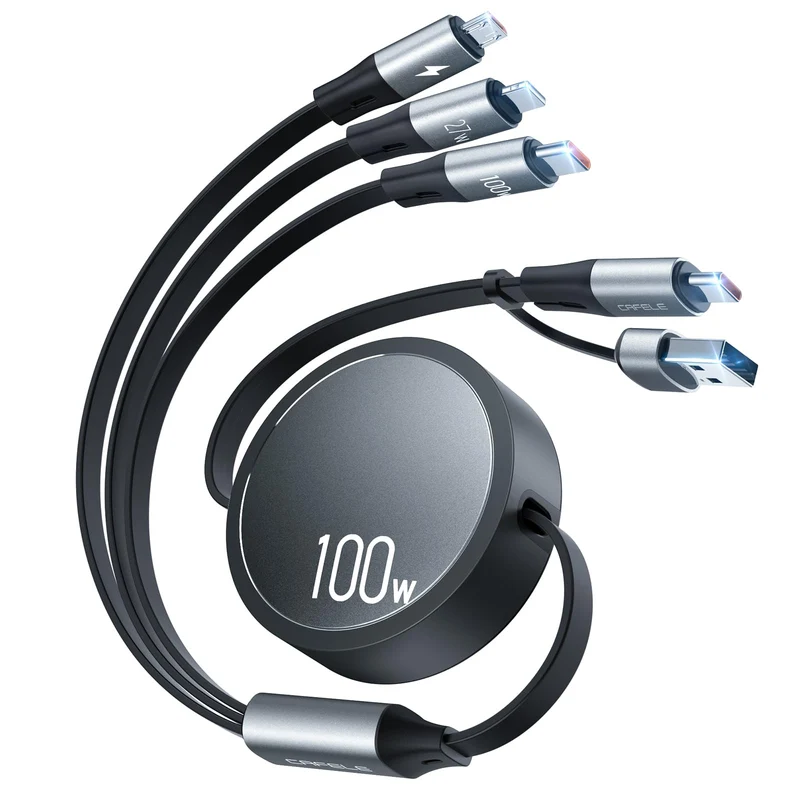 CAFELE 100W Multi Charging Cable, 6in1 Retractable USB C/A Cable, 5A Fast Charger Cord for Multiple Devices with Type C/L/Micr