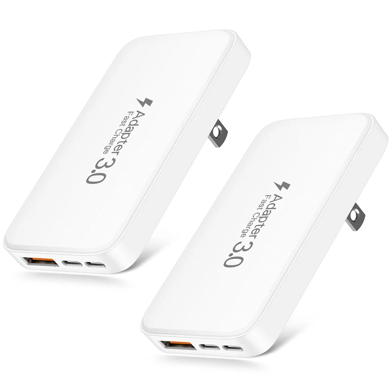 Slim Flat 45W USB C Charger, 2Packs 3Port GaN Fast Phone Charging Block
