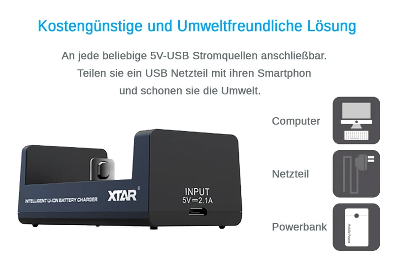 Xtar MC2S - 2 Schacht USB Ladegerät für Li-Ion Akkus