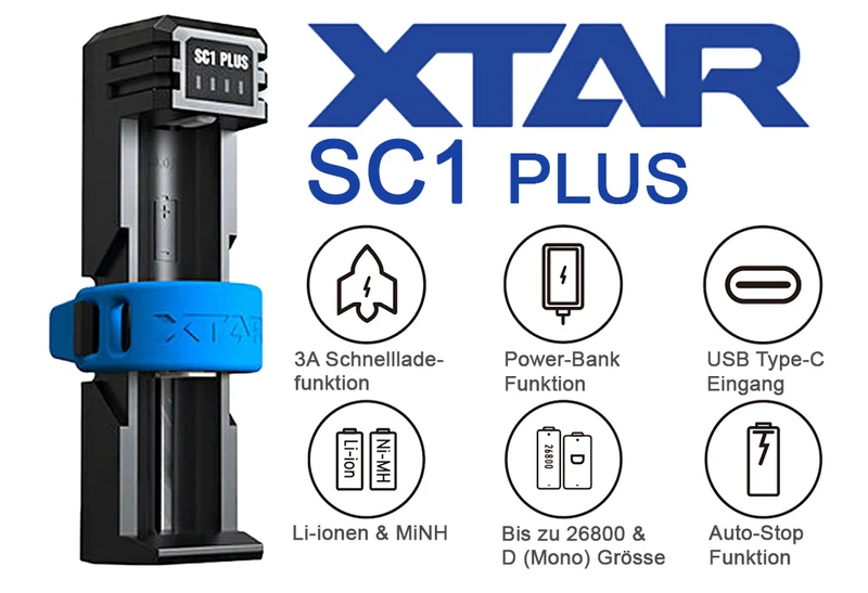 Xtar SC1 Plus - Schnelllade-Reise-Ladegerät für Li-Ionen und NiMH Akkus