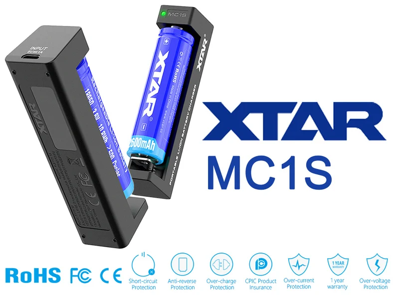 Xtar MC1S - Ladegerät für Li-Ion-Akkus 3,6V/3,7V inkl. USB-Kabel