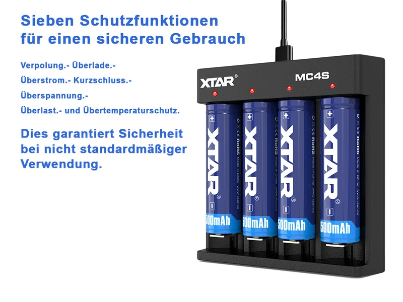 Xtar MC4S – kompaktes 4-Schacht Ladegerät für Li-Ion und Ni/MH Akkus