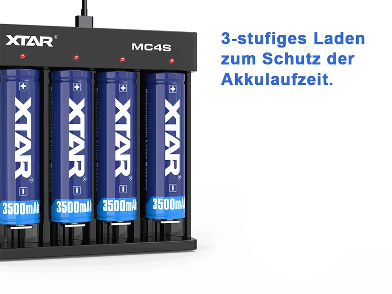 Xtar MC4S – kompaktes 4-Schacht Ladegerät für Li-Ion und Ni/MH Akkus