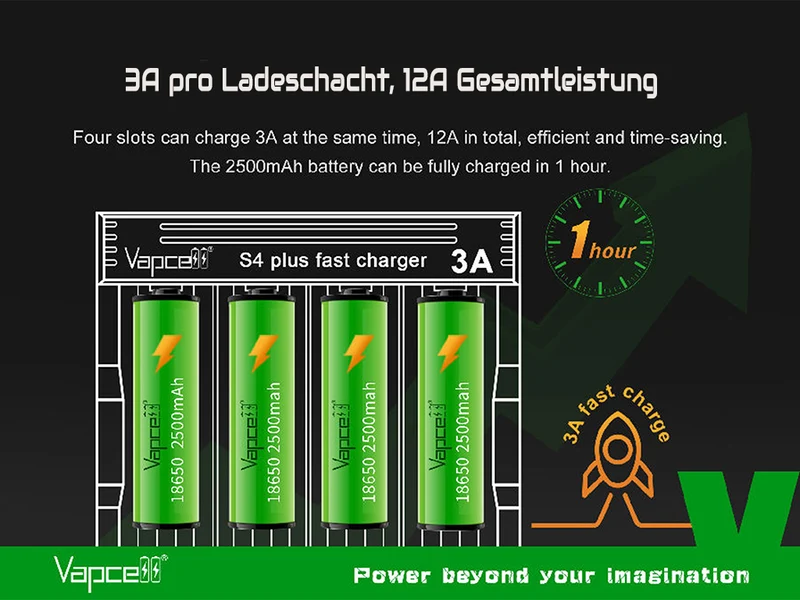Vapcell S4 plus V3.0 professionelles Universal-Analyse-Ladegerät für Li-Ion, NIMH, NiCd Akkus