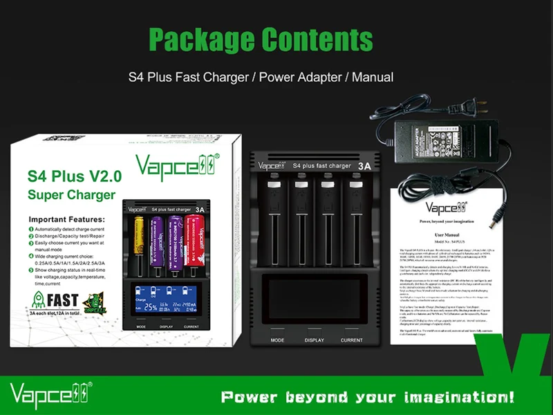 Vapcell S4 plus V3.0 professionelles Universal-Analyse-Ladegerät für Li-Ion, NIMH, NiCd Akkus