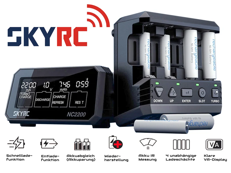 SkyRC NC2200 intelligentes Analyse-Ladegerät für AA/AAA, NIMH/NiCd, Akkus