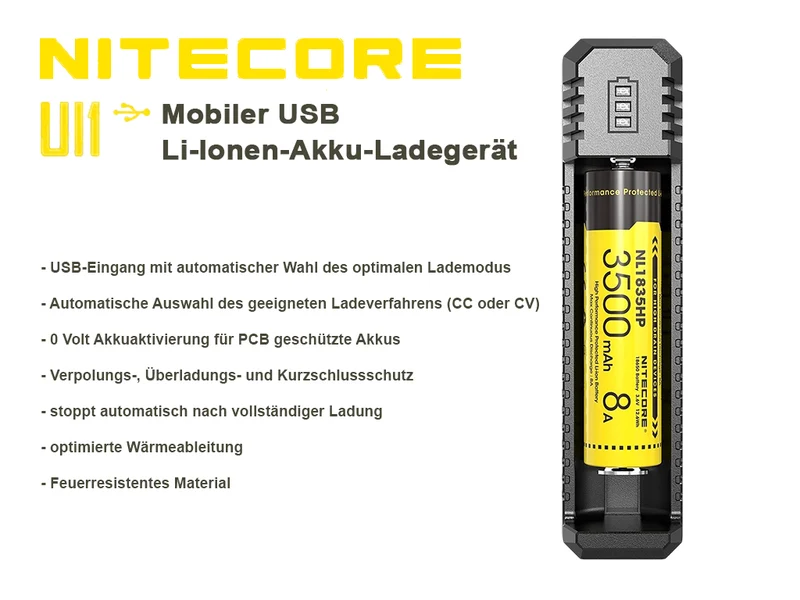 Nitecore Ui1 - USB Ein Schacht-Ladegerät für Lithium Ionen Akkus