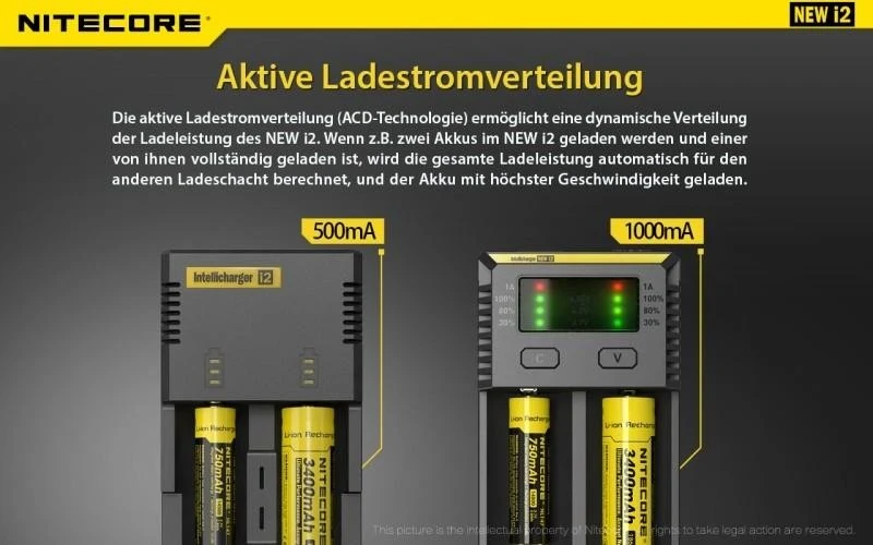 Nitecore NEW i2 - Ladegerät für Li-Ion, LiFePo, Ni-MH, Ni-CD Akkus (Neue Version)