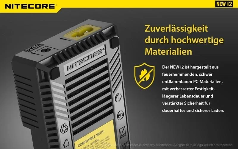 Nitecore NEW i2 - Ladegerät für Li-Ion, LiFePo, Ni-MH, Ni-CD Akkus (Neue Version)