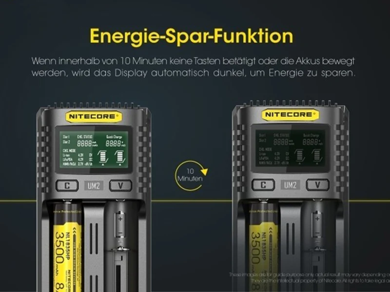 Nitecore UM2 - intelligentes 2 - Schacht USB Ladegerät für Li-Ion, LiFePo4, Ni-MH, Ni-CD Akkus