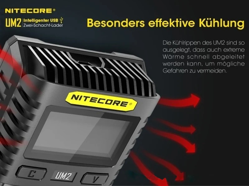 Nitecore UM2 - intelligentes 2 - Schacht USB Ladegerät für Li-Ion, LiFePo4, Ni-MH, Ni-CD Akkus