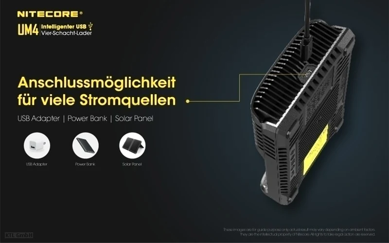 Nitecore UM4 - intelligentes Ladegerät für Li-Ion, LiFePo4, Ni-MH, Ni-CD Akkus