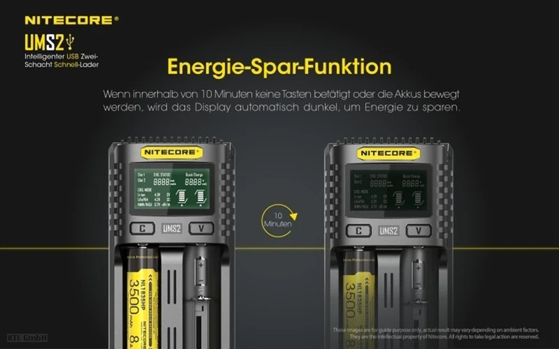 Nitecore UMS2 - intelligentes 2 - Schacht USB Ladegerät für Li-Ion, LiFePo4, Ni-MH, Ni-CD Akkus
