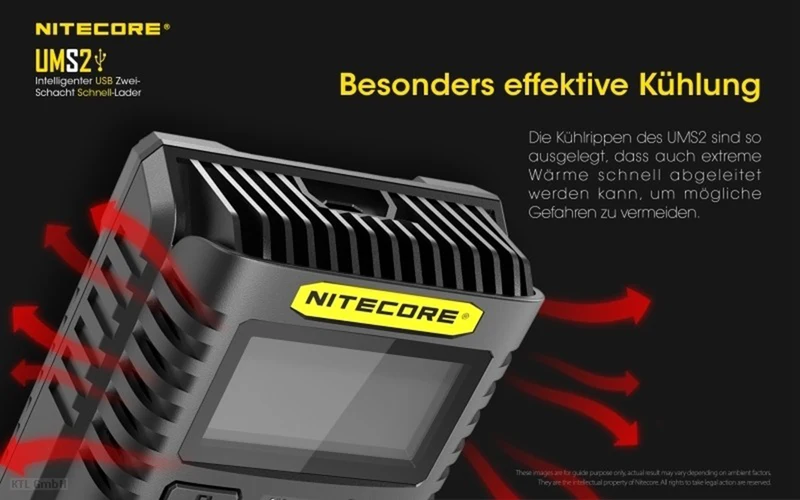 Nitecore UMS2 - intelligentes 2 - Schacht USB Ladegerät für Li-Ion, LiFePo4, Ni-MH, Ni-CD Akkus