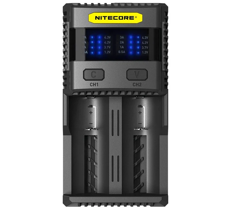 Nitecore SC2 SUPERB - 3A Zwei-Schacht-Schnellladegerät für Li-Ion, LiFePo, Ni-MH Akkus