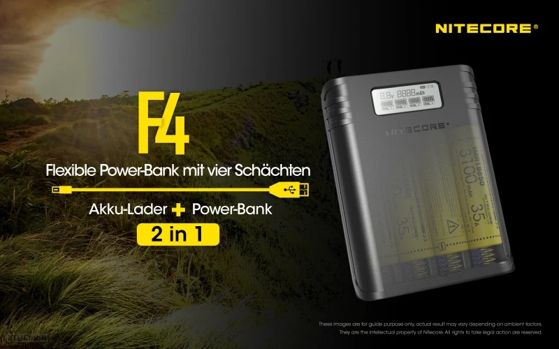 Nitecore F4 FlexBank Powerbank-Ladegerät für Li-Ionen-Akkus