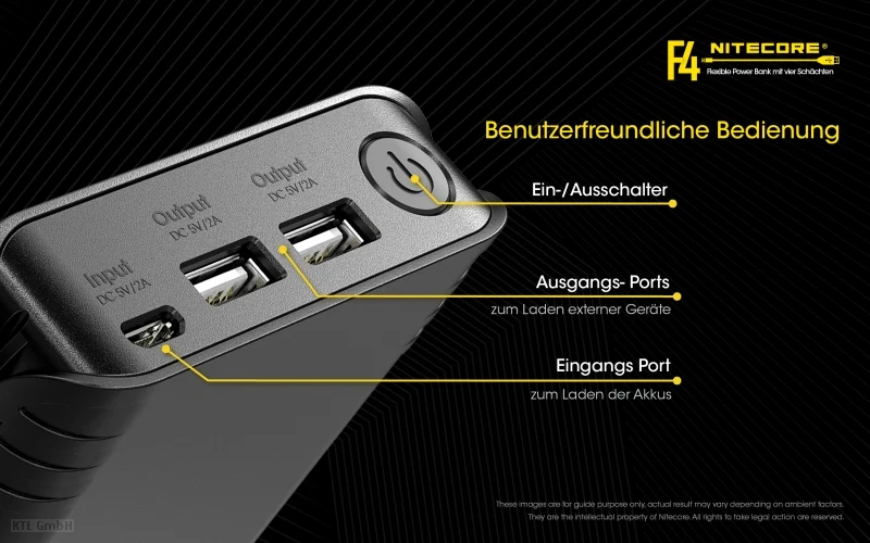 Nitecore F4 FlexBank Powerbank-Ladegerät für Li-Ionen-Akkus