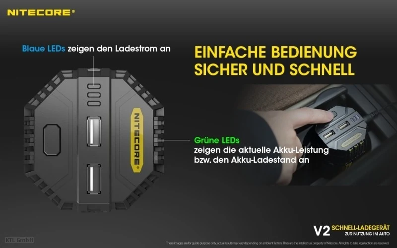 Nitecore V2 KFZ Ladegerät für Li-Ion und NIMH Akkus