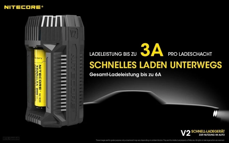 Nitecore V2 KFZ Ladegerät für Li-Ion und NIMH Akkus
