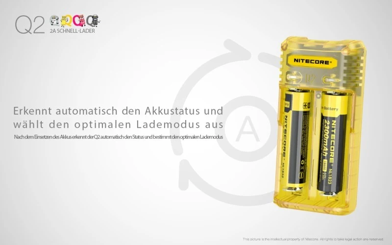 RESTPOSTEN Nitecore Q2- Schnelladegerät für Li-Ion Akkus - 4 Farben zur Auswahl