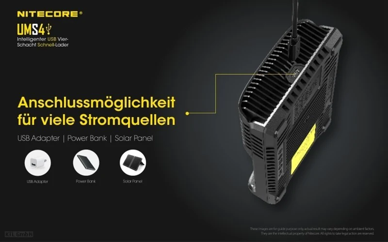 Nitecore UMS4 - intelligentes Ladegerät für Li-Ion, LiFePo4, Ni-MH, Ni-CD Akkus
